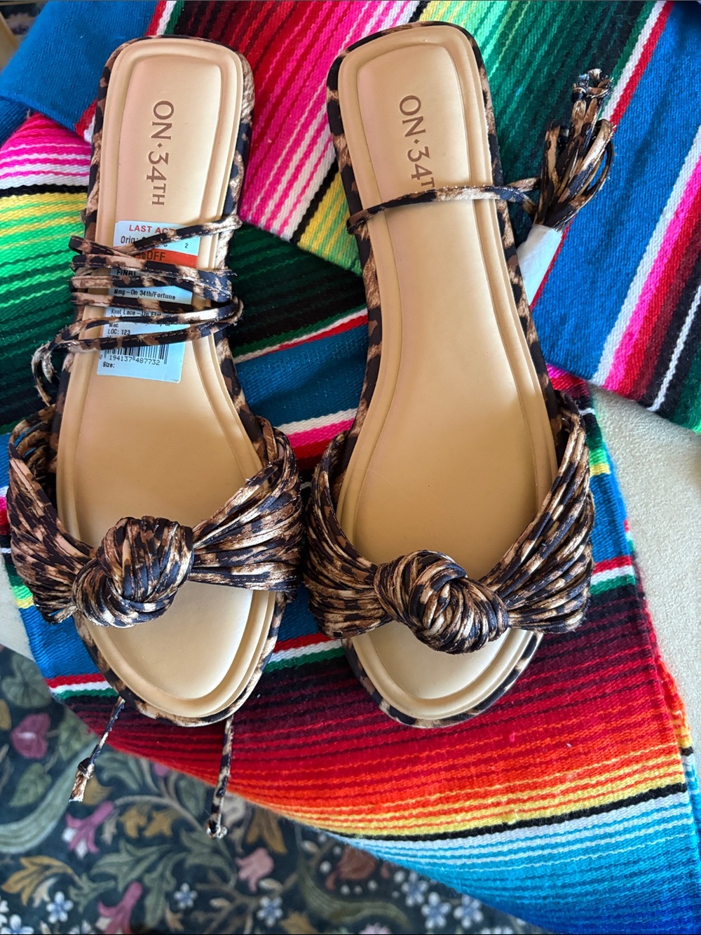 ON:34th Women's Tan and Black Knot Slide Sandals